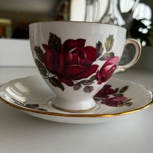 Vintage Queen Anne Bone China - Red Roses Teacup and Saucer